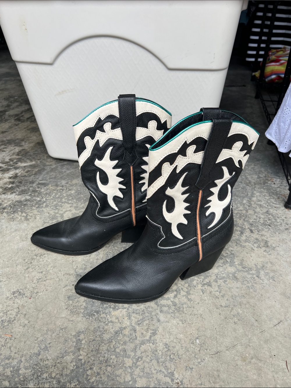 Black and White Western Ankle Boots - Women's Fashion Cowboy Boots